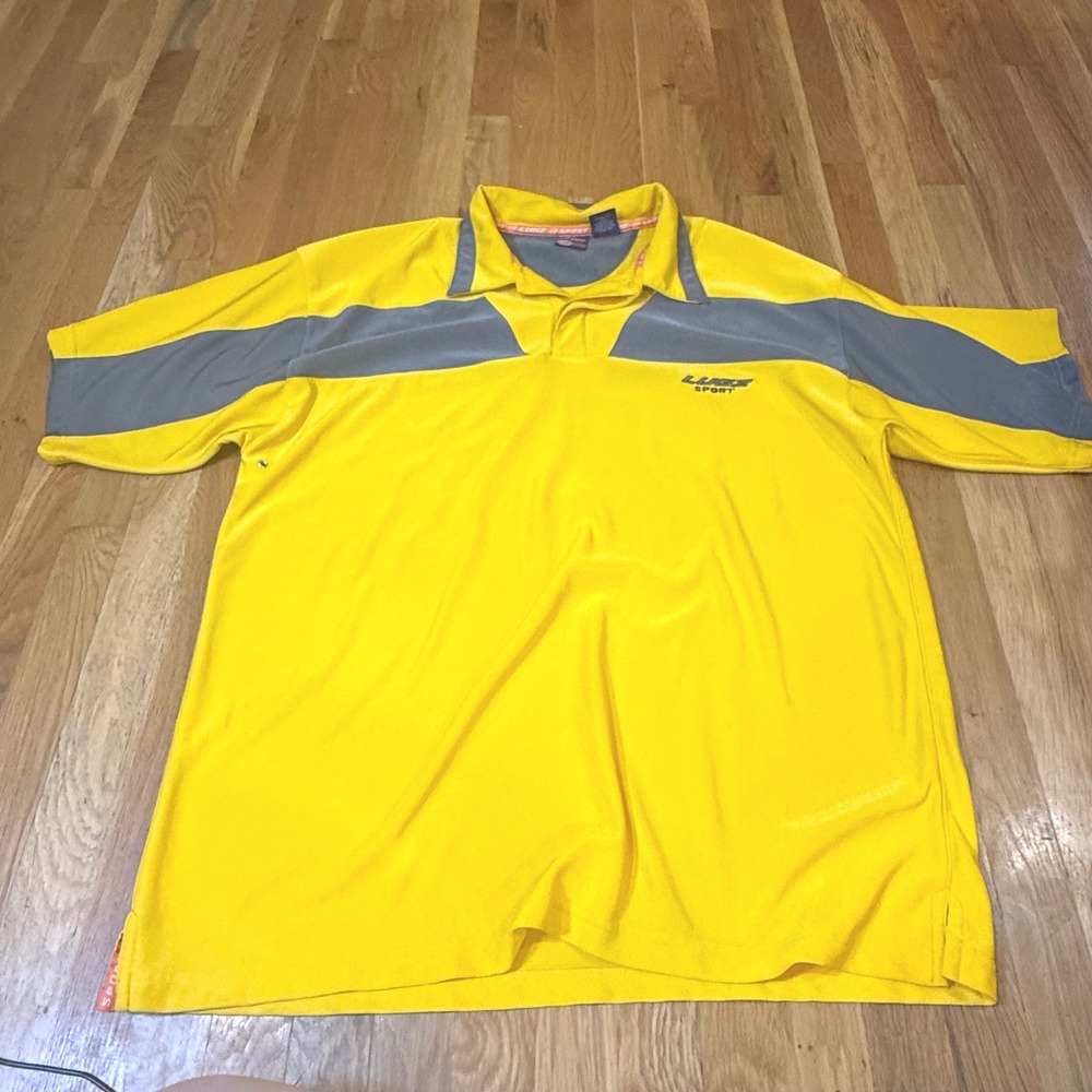 Lugz Sport Mens XXL Yellow‎ Grey Colorblock Short Sleeve Polyester Polo Shirt